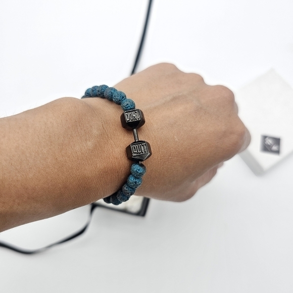 Handmade bracelet /w semiprecious stone & stainless steel "DON'T QUIT" Dumbbell - Picture 4 of 8